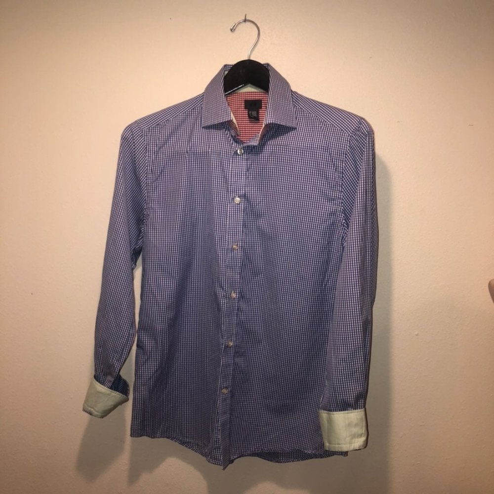 H&M blue gingham button down shirt m